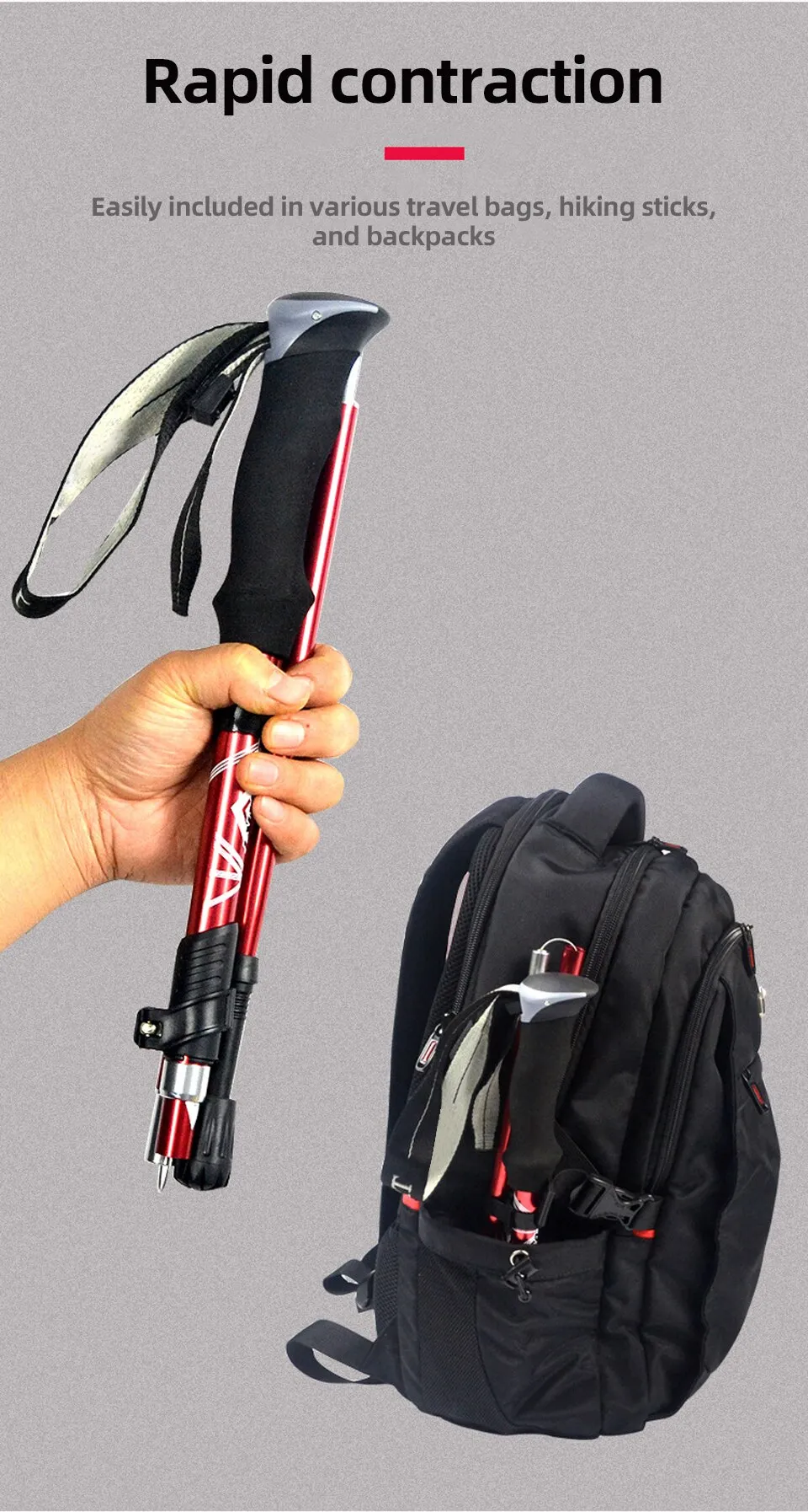 Portable Telescopic Trekking Pole: A Convenient 5-Section Outdoor Foldable Walking and Hiking Stick for Nordic Elderly