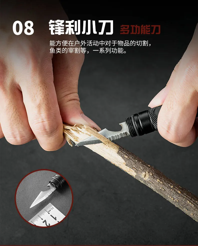 Tactical Survival Gear All-in-One Multitool with Lighter (Fuel not Included), Fishing Tool, Glass Breaker, Whistle, and Camping Blade