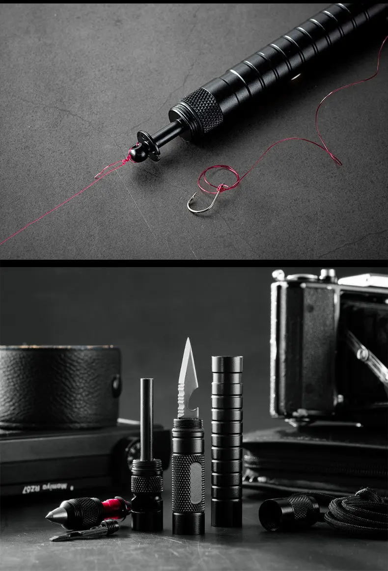 Tactical Survival Gear All-in-One Multitool with Lighter (Fuel not Included), Fishing Tool, Glass Breaker, Whistle, and Camping Blade