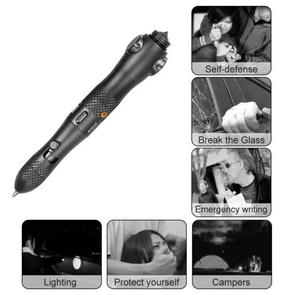 Aluminum Alloy Tactical Pen Multi-Functional Fingertip Gyro Pen with Light, Glass Breaker, and Survival Tools for Anti-Wolf Defense and Decompression