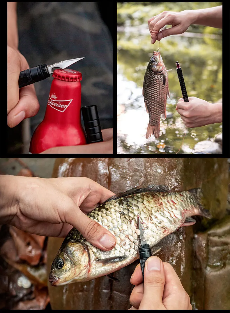 Tactical Survival Gear All-in-One Multitool with Lighter (Fuel not Included), Fishing Tool, Glass Breaker, Whistle, and Camping Blade