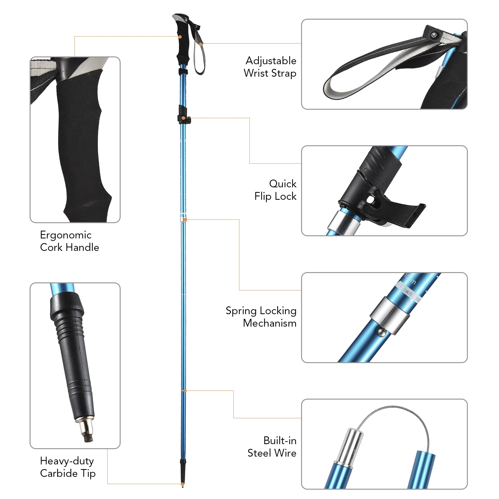 Ultralight 5-Fold Collapsible Trekking Pole An Essential Walking Stick for Hiking, Camping, and Mountaineering
