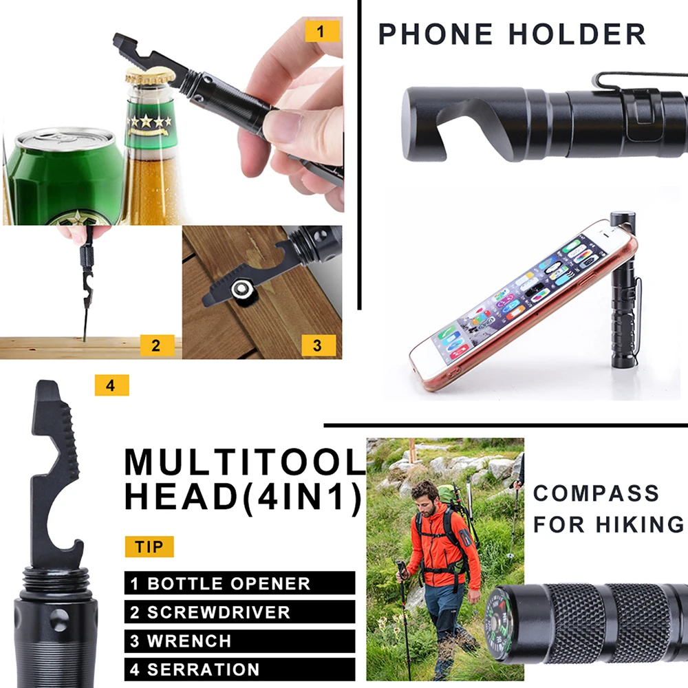 Versatile Tactical Pen with Mobile Phone Holder, Self-Defense Features, Touch Screen Functionality, Outdoor Survival Tools, and Compass Integration
