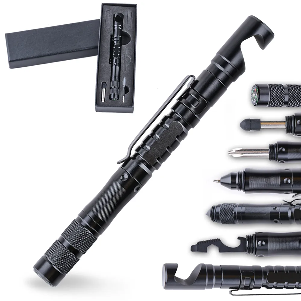 Versatile Tactical Pen with Mobile Phone Holder, Self-Defense Features, Touch Screen Functionality, Outdoor Survival Tools, and Compass Integration