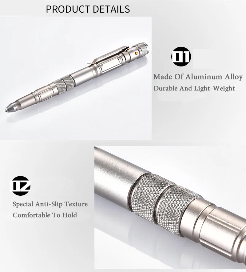 Military-Grade Multi-Function Self-Defense Pen with Emergency Flashlight, Strobe, Bottle Opener, Window Breaker, and Outdoor Survival Features for EDC