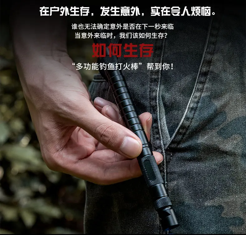 Tactical Survival Gear All-in-One Multitool with Lighter (Fuel not Included), Fishing Tool, Glass Breaker, Whistle, and Camping Blade