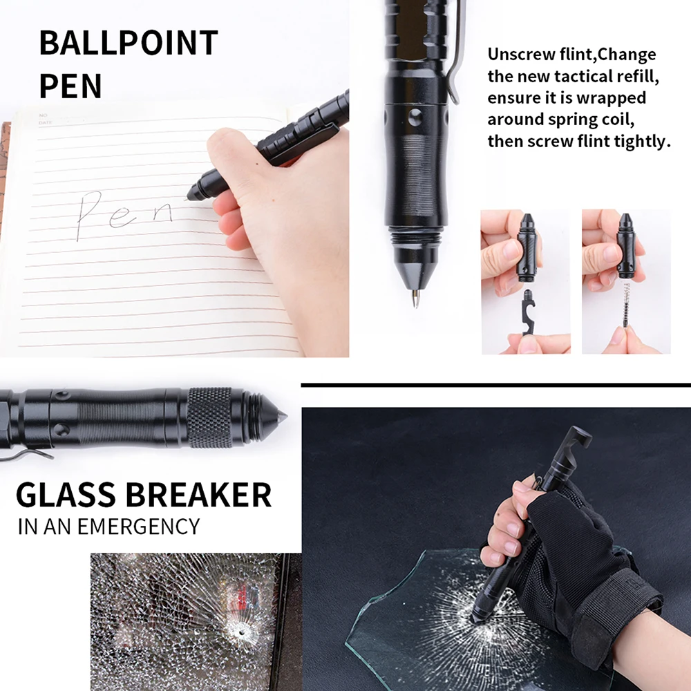 Versatile Tactical Pen with Mobile Phone Holder, Self-Defense Features, Touch Screen Functionality, Outdoor Survival Tools, and Compass Integration