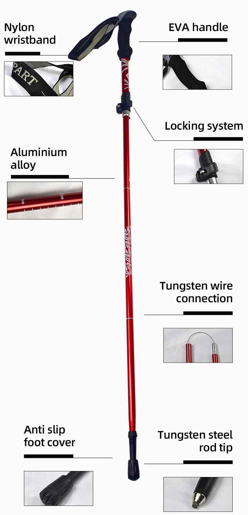 Portable Telescopic Trekking Pole: A Convenient 5-Section Outdoor Foldable Walking and Hiking Stick for Nordic Elderly