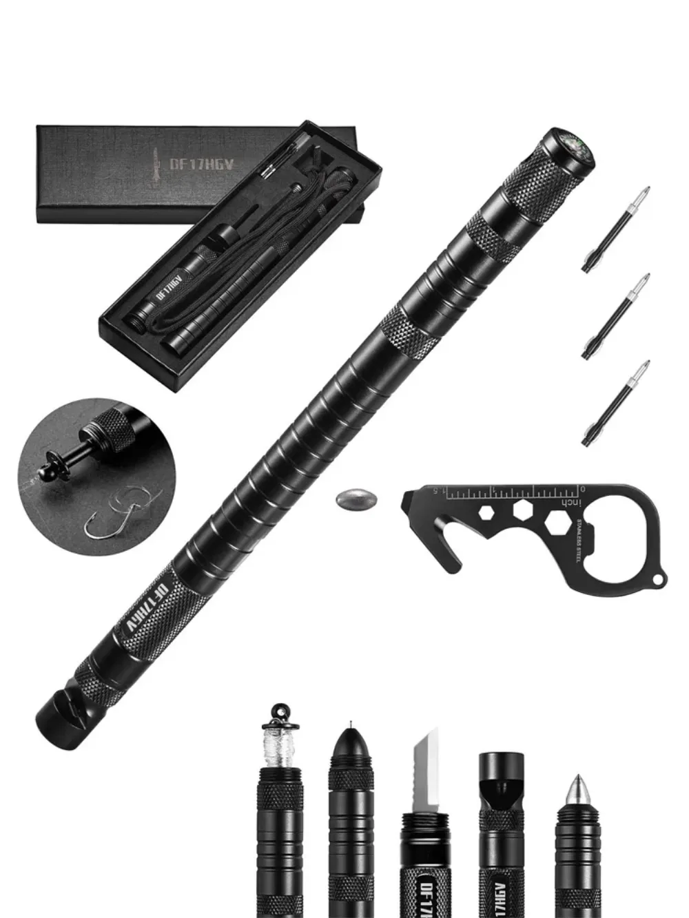 Outdoor Tactical Pen A Comprehensive Tool for Survival, Self-Defense, Rescue, Hiking, and Camping, Equipped with Compass