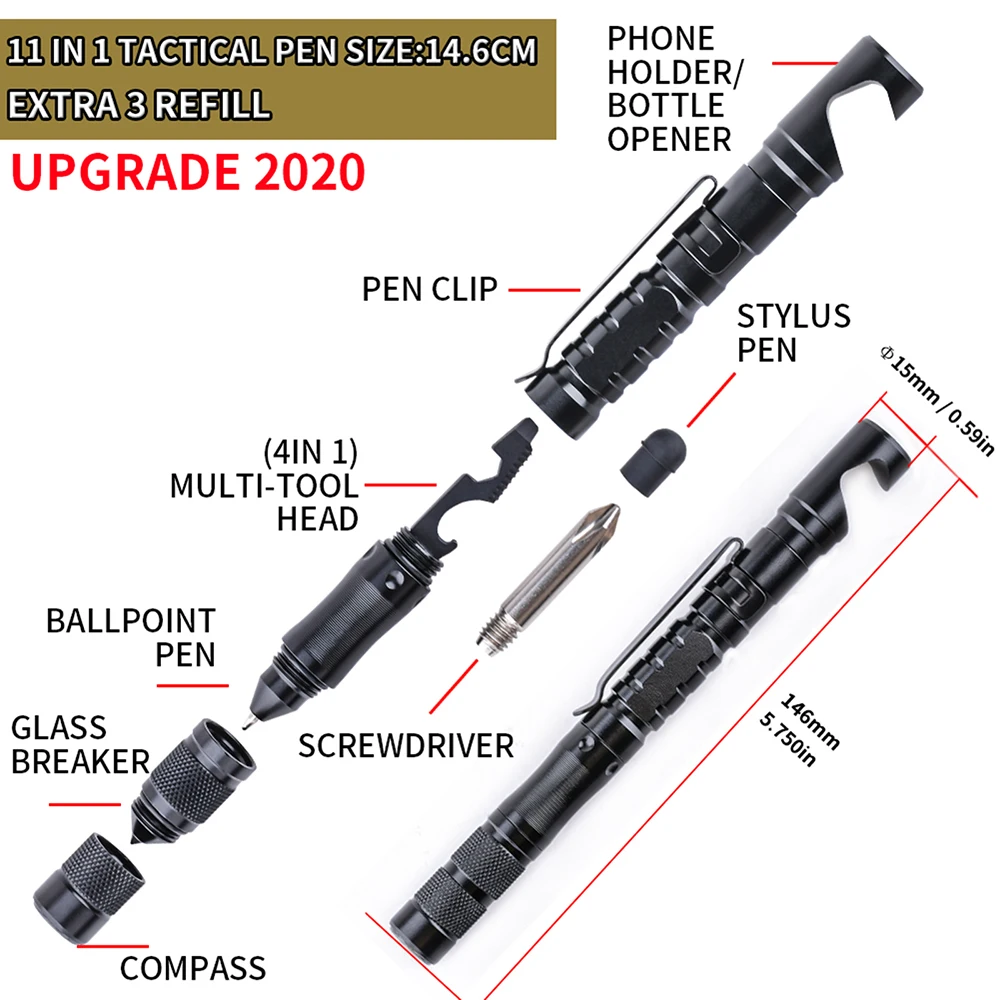Versatile Tactical Pen with Mobile Phone Holder, Self-Defense Features, Touch Screen Functionality, Outdoor Survival Tools, and Compass Integration