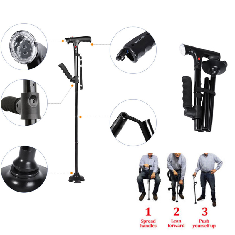Folding Adjustable Walking Canes with LED Lights: Lightweight, Collapsible, and Ideal for Seniors, Men, and Women
