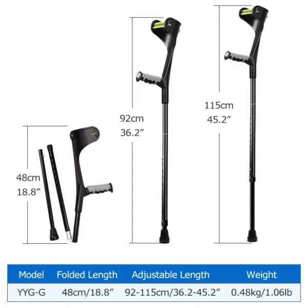Foldable Lightweight Adult Forearm Crutches – Adjustable Travel Walking Aids with Hand and Elbow Support