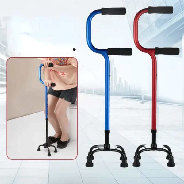 Double Curved Handrail Design Four-Legged Crutches for Adults | Non-Slip Four-Corner Walking Stick | Get-Up Walker for the Elderly