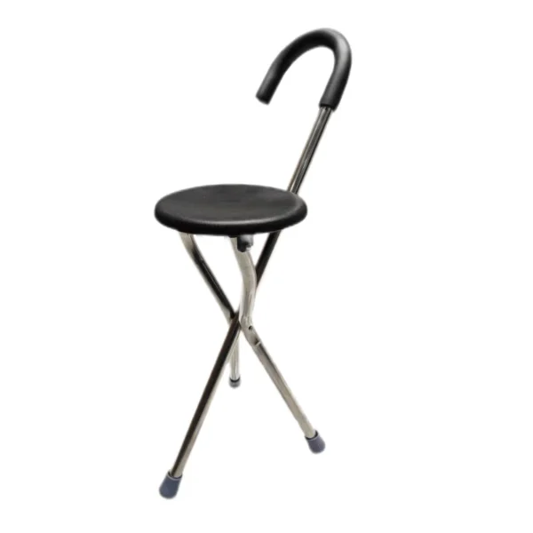 Lightweight Black and White Folding Cane with LED Seat and Cushion Cover - Ideal Outdoor Walking Stick for the Elderly