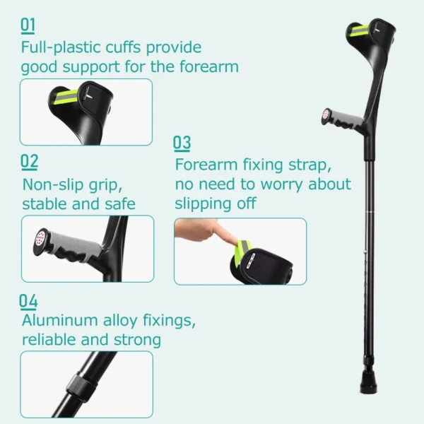 Foldable Lightweight Adult Forearm Crutches – Adjustable Travel Walking Aids with Hand and Elbow Support - Image 3